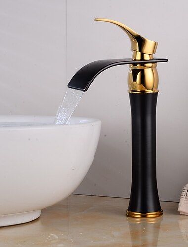  バスルームのシンクの蛇口、ヴィンテージの滝オイルラビング ゴールド/ブラック センターセット シングル ハンドル 1 穴のバス タップ、温水と冷水