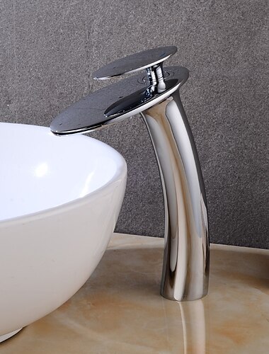  robinet de lavabo de salle de bain de style moderne, galvanoplastie haute cascade robinets de bain à un trou chromés modernes avec interrupteur chaud et froid