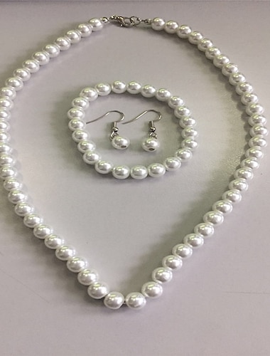  ジュエリーセット ストランドネックレス For 女性用 真珠 パーティー 結婚式 真珠 ホワイト / ネックレス / イヤリング