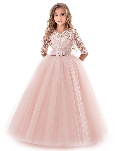 Weihnachten Mode Party Blumenmädchenkleid Abschlussballkleid T-Shirt Ärmel Prinzessin Einfarbig Mädchen Weihnachten Karneval Kindertag Party / Abend Abschlussball Kinder Teenager Kleid
