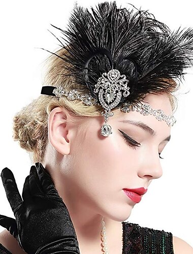  Vintage Goldene Zwanziger 1920er Flapper-Stirnband Kopfbedeckung Kopfschmuck Schmuck für die Stirn Der große Gatsby Charleston Dame Feder Perlen Federn Damen Halloween Maskerade Party Veranstaltung