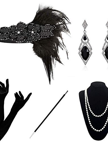  Goldene Zwanziger 1920er Der große Gatsby Kleid Kostümzubehör-Sets Handschuhe Kopfschmuck Ohrringe Perlenkette Der große Gatsby Charleston Hochzeitsgast Quastenfransen Einfarbig Quaste Damen Party