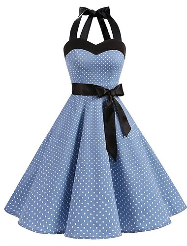  Tupfen Retro Vintage 1950er Knielang Kleid Rockabilly Halter Tupfen Damen Heimkehr Junggesellinnenabschiedsparty Erwachsene Kleid Abschlussballkleider Sommer