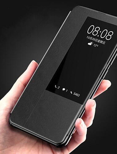  телефон Кейс для Назначение Huawei Huawei Mate 20 pro Флип-кейс Флип и протектор экрана с окошком Однотонный Кожа PU