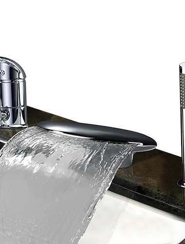  Edelstahl-Badewannenarmatur, römische Wanne, zeitgenössische Chrom-Einhand-Dreiloch-Badewannen-Duschmischbatterien mit Heiß- und Kaltschalter und Keramikventil