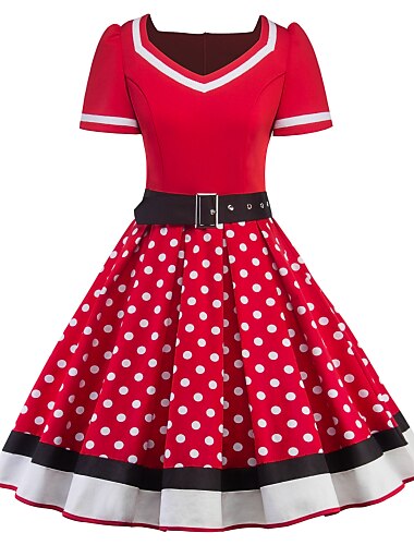  Plus Size Polka Dots Kleider Retro Vintage 1950er Cocktailkleid Vintage Kleid Herbst Frühling&amp;Sommer Weihnachten Kleid Flare Kleid Frauen Erwachsene Kostüm Vintage Cosplay Halbarm Knie