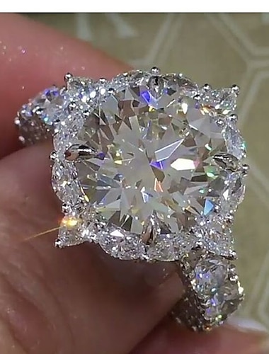  Bandring Ring For Dame Kvadratisk Zirconium Syntetisk Diamant Fest Gave Forlovelse Forsølvede Klassisk HALO Bane Bryllup