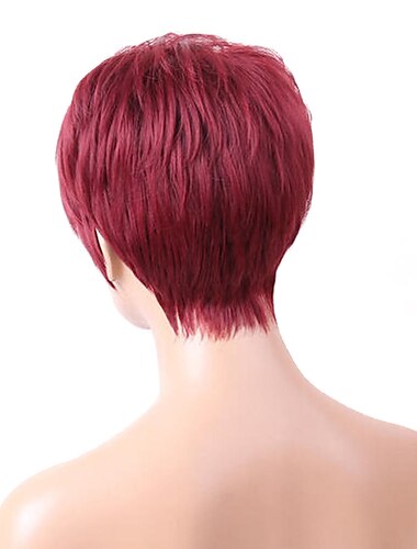  Echthaarmischung Perücke Kurz Natürlich gerade Pixie-Schnitt Blond Rot Gemischte Farbe Modisches Design Einfaches An- und Ausziehen Komfortabel Maschinell gefertigt Damen Dunkle Wein Schwarzgrau