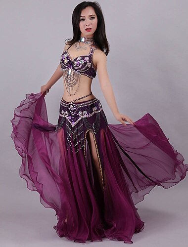 костюмы для танца живота юбки кристаллы карнавальная одежда / стразы блестки женский выступление тренировочный без рукавов приспущенный полиэстер