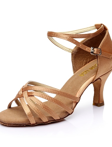 chaussures de danse latine en satin pour femmes avec design à lanières et talons chaton - sandales de danse de salon pour la salsa, le tango et la rumba
