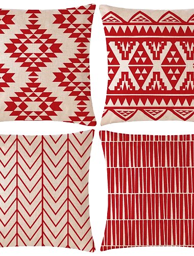  4 stuks kussensloop, geometrische rustieke vierkante traditionele klassieke thuis sofa decoratieve faux linnen kussen voor slaapbank bed stoel