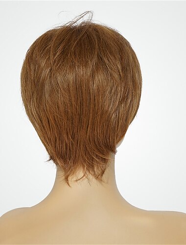  Echthaarmischung Perücke Kurz Natürlich gerade Bob Bubikopf Braun Modisches Design Einfaches An- und Ausziehen Komfortabel Kappenlos Damen Medium Auburn # 30 Rabenschwarz Braun 20 CM
