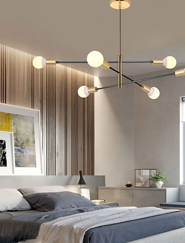  6-light 105 cm lustre de metal sputnik luz pendente pintada acabamentos artísticos contemporâneos estilo nórdico quarto luzes da sala de estar 110-120v 220-240v