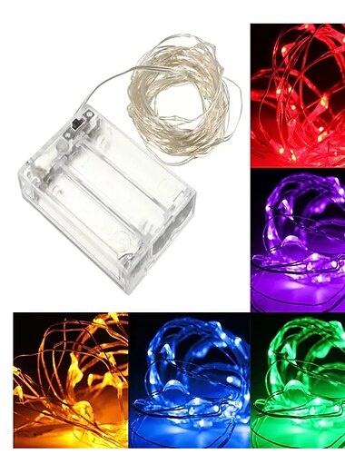  10m Guirlandes Lumineuses 100 LED 1pc Rouge Bleu Vert Décorative Piles AA alimentées