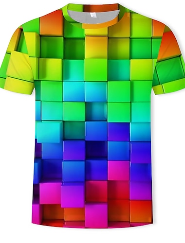  Voor heren T-shirt Grafisch Geometrisch 3D Ronde hals Paars Groen Regenboog Casual Dagelijks Korte mouw Afdrukken Kleding
