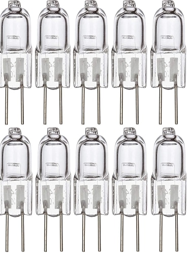  10 Stück 20 W Halogen-Bi-Pin-Glühbirne, 20 Stück, 240 lm, G4, warmweiß, 12 V, für Unterschrank-Puck-Licht, Kronleuchter, Schienenbeleuchtung