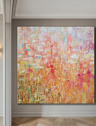  ציור שמן צבוע-Hang מצויר ביד - מופשט L ו-scape עכשווי מודרני כלול מסגרת פנימית