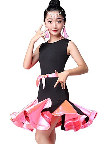  Λάτιν Χοροί / Παιδικά Ρούχα Χορού Φορέματα Κοριτσίστικα Επίδοση Νάιλον Πλισέ / Διαφορετικά Υφάσματα Αμάνικο Ψηλό Φόρεμα