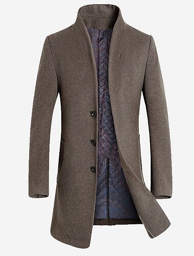  Herren Wintermantel Wollmantel Mantel Geschäft Casual Herbst Wolle Oberbekleidung Bekleidung Basic Einfarbig Ständer Einreiher - 1 Knopf