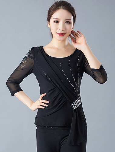  ריקודים סלוניים עליון סלסולים קריסטלים / אבנים נוצצות בגדי ריקוד נשים הדרכה הצגה שרוול 4\3 פוליאסטר