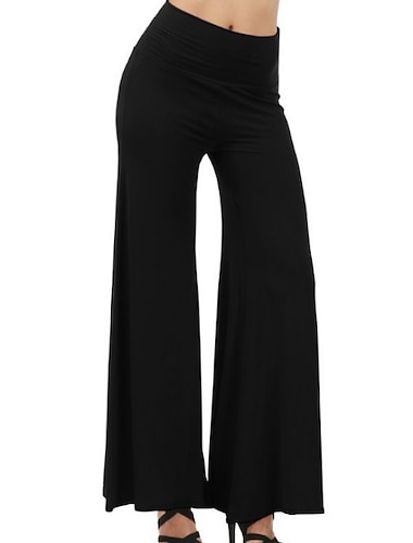 Mujer Perneras anchas pantalones Holgado Media cintura Negro