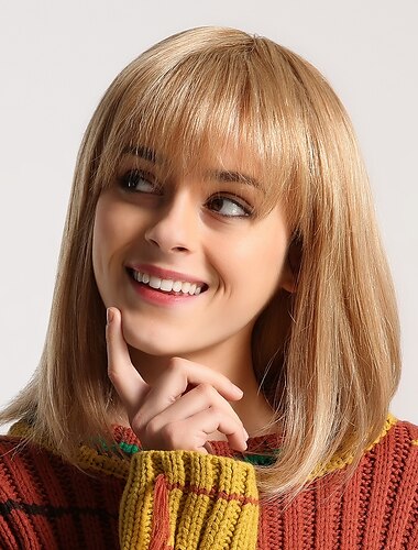 Echthaarmischung Perücke Glatt Gerader Pony Mit Pony Gerade Kappenlos Damen Erdbeerblond / Bleichblond Rotbraun / Beach Blond Dunkeles Rotbraun
