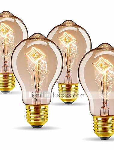 Lot de 4 ampoules Edison vintage 40 W E26/E27 A60 (A19), à intensité variable, blanc chaud 2300 K, décoratives rétro 220-240 V