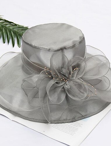  Halmmel Hat Vintage Stil Elegant Tulle Organza Hatte Hovedbeklædning med Faux Perle Blomst Ruffle 1 PC Bryllup Te Fest Hestevæddeløb Hovedplade klæd dig til at imponere race day kjole