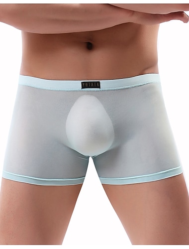  Men's 1pack Boxer Briefs Underwear Boxers Underwear Briefs Mesh Nylon Low Waist Light Blue Black