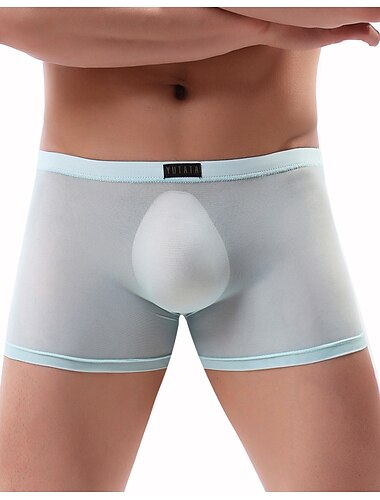  Homens 1 pacote Cuecas boxer Roupa Íntima Cueca Boxer Cuecas Com Transparência Fibra Sintética Cintura Baixa Azul Claro Preto