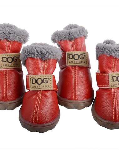  Hundeschuhe, Hundestiefel / Schuhe halten warm, Kunstleder, einfarbiges Leder für Haustiere, PU-Leder, silbergraue Hundestiefel