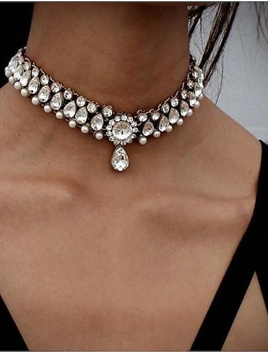  Choker Necklace Pendant Necklace For Women's Crystal AAA Cubic Zirconia Wedding Daily Masquerade Synthetic Gemstones Pearl Crystal Drop Silver / Tattoo Choker Necklace / Imitation Diamond