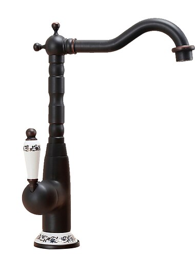  Antik-Kupfer-Küchenarmatur, goldener/schwarzer Einhand-Einloch-Galvanik-Standard-Auslauf, Centerset, Küchenarmaturen im antiken Design mit Heiß- und Kaltwasserschalter