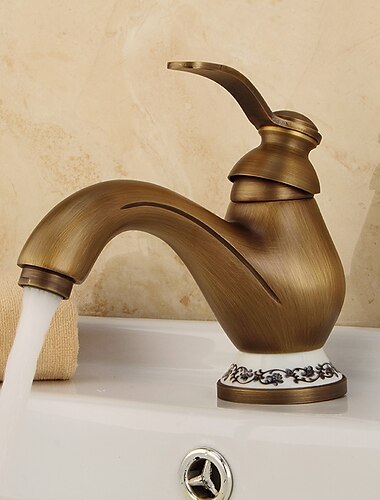  Waschbecken Wasserhahn - klassischer antiker Messing-Centerset Einhand-Einloch-Badarmaturen