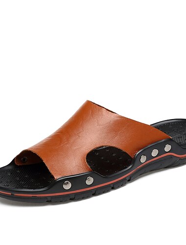  Zwarte leren instapsandalen voor heren – casual open strandslippers met studs en comfortabele zool