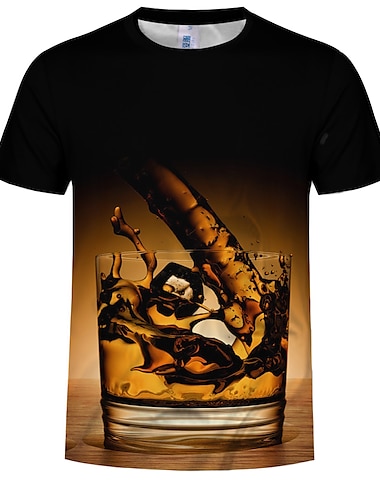  Heren Grote maten Bier Print T-shirt - Katoen Ronde hals Zwart
