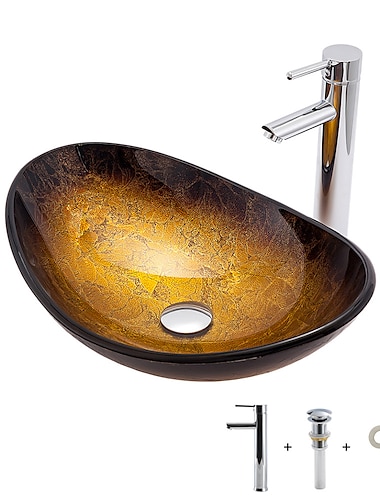  Bathroom Sink / Bathroom Faucet / Bathroom Mounting Ring Contemporary - Tempered Glass Rectangular Vessel Sink