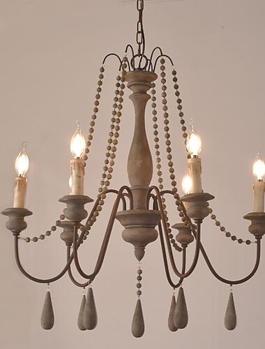  6 Lichter Vintage Kronleuchter / Holz Pendelleuchte Kaffee Bar rustikale Lampe für Wohnzimmer Esszimmer Restaurant Lichter / E12 / E14 ohne Glühbirne
