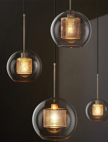 1 punkt światła 20 cm lampa wisząca led pojedyncza konstrukcja szklana latarnia galwanizacja retro styl industrialny jadalnia oświetlenie do salonu 110-120/220-240v