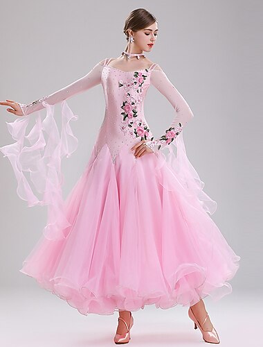  Standardní tance Šaty Výšivka Aplikace Rozdělení Dámské Výkon Trénink Dlouhý rukáv Spandex Organza Polyester
