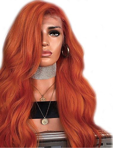  Synthetic Lace Front Wig Wavy Side Part Lace Front Wig Long Orange Synthetic Hair 18-24 inch Women's Women Heat Resistant Party Dark Brown