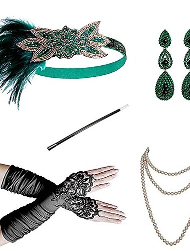  ヴィンテージ 1920年代風 ギャツビー フラッパー・ヘッドバンド アクセサリーセット チャールストン 結婚式のゲスト フェザー 仮装 女性用 披露宴演出商品 バチェロレッテパーティー 祭り 成人