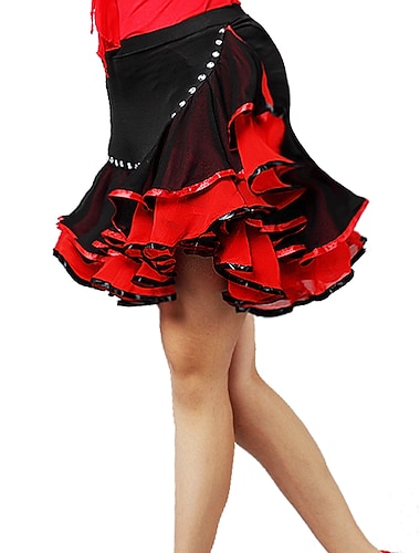  Latijnse dans Rokken Ruches Combinatie Kristallen / Bergkristallen Dames Opleiding Prestatie Chiffon Synthetische zijde