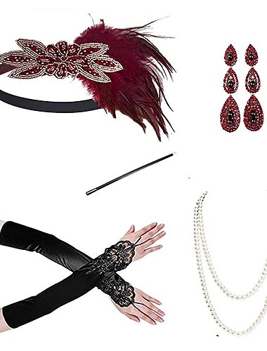  Vintage 1920er Der große Gatsby Flapper-Stirnband Zubehörset Charleston Hochzeitsgast Feder Damen Hochzeitsempfang Junggesellinnenabschiedsparty Festival Erwachsene