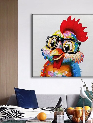  Kinderzimmer Ölgemälde handgemachte handbemalte Wandkunst Pop Cartoon Huhn Tier Heimtextilien Dekor gestreckter Rahmen fertig zum Aufhängen