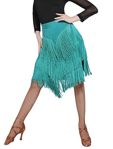  sukně pro latinskoamerické tance s třásněmi střapec split dámské tréninkové vystoupení přírodní spandex šifon polyster