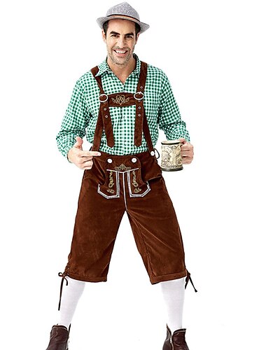  Karneval Oktoberfestbier Kostüm Bluse / Hemd Partykostüm Lederhosen Bayerisch Bayerisch Deutsch München Wiesn Herren Stoff im traditionellen Stil Bluse Hose