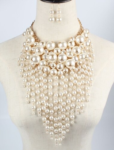  Bruidssieradensets 1 set Parel Imitatieparel Legering 1 Ketting Oorbellen Dames Artistiek Luxe Elegant Schattig Meerlaags Liefde Rond Sieraden set Voor Feest Bruiloft