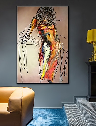  Hang-geschilderd olieverfschilderij Handgeschilderde Verticaal Mensen Vleeskleurig Modern Zonder Inner Frame (Geen frame)