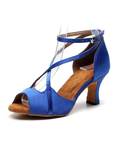  Schwarze Tanzschuhe aus Satin mit Peep-Toe und weicher Wildledersohle für Damen – Riemchenschuhe für lateinamerikanische Standardtanz-Tänze mit Fesselriemchen für Salsa und Auftritte